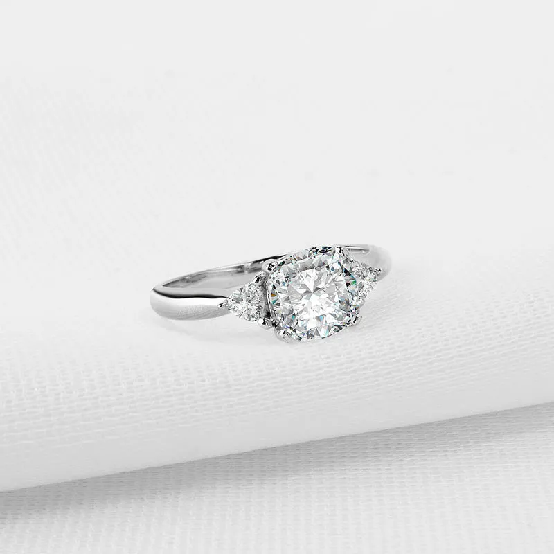 3-Stone Cushion Center Stone Created Diamond Ring