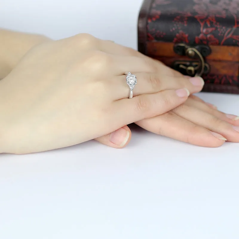 3-Stone Cushion Center Stone Created Diamond Ring