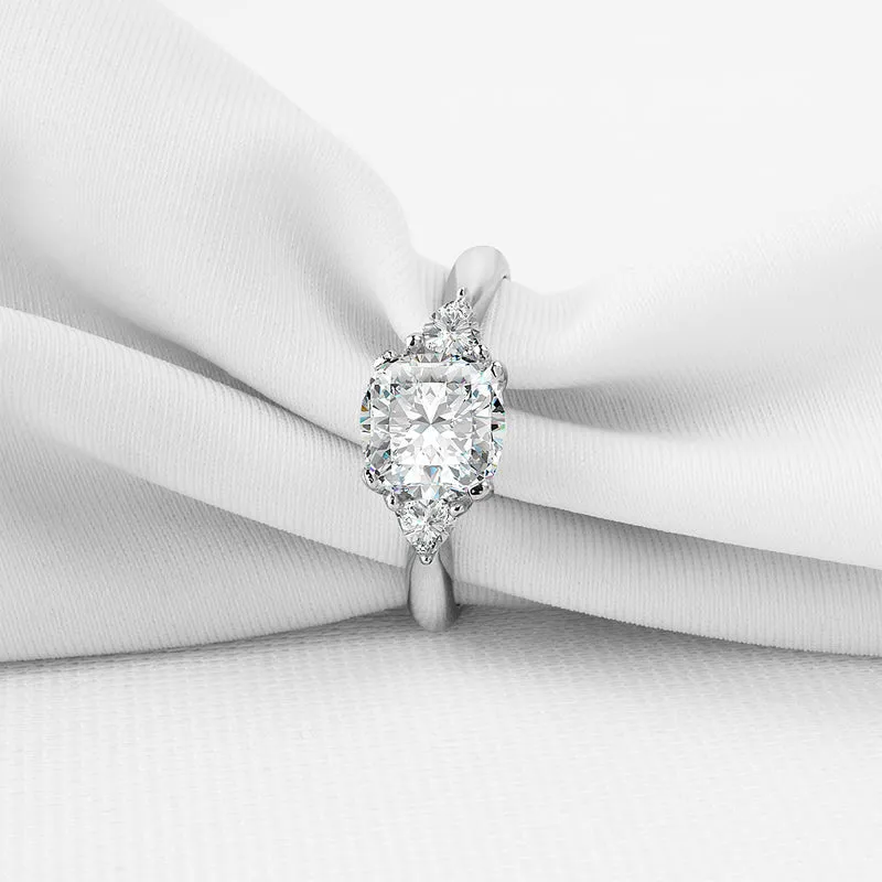 3-Stone Cushion Center Stone Created Diamond Ring