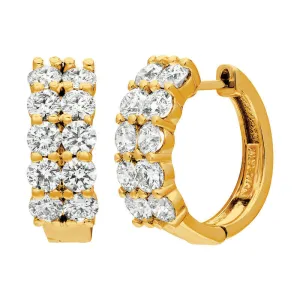 3.10 Carat Natural 2 Rows Diamond Hoop Earrings G SI 14K Yellow Gold