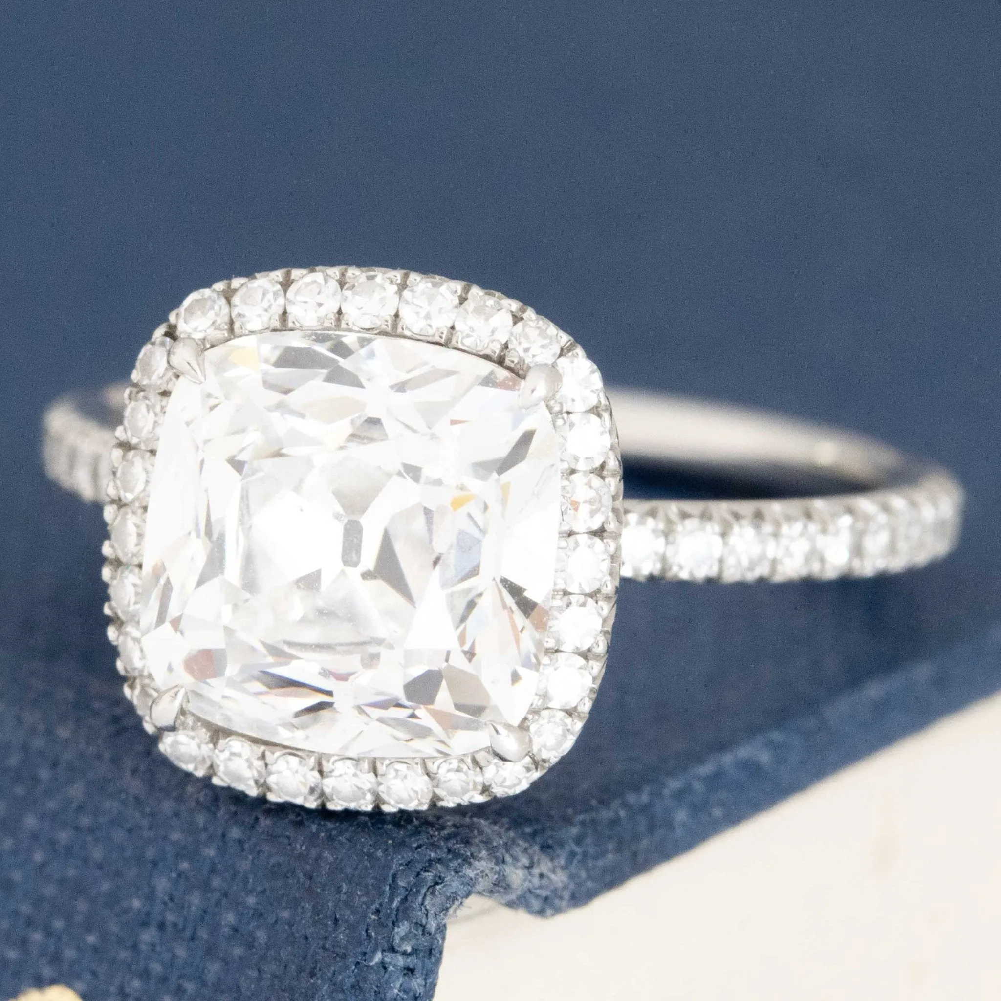 3.10ctw Cushion Cut Diamond Halo Ring by Leon Mege