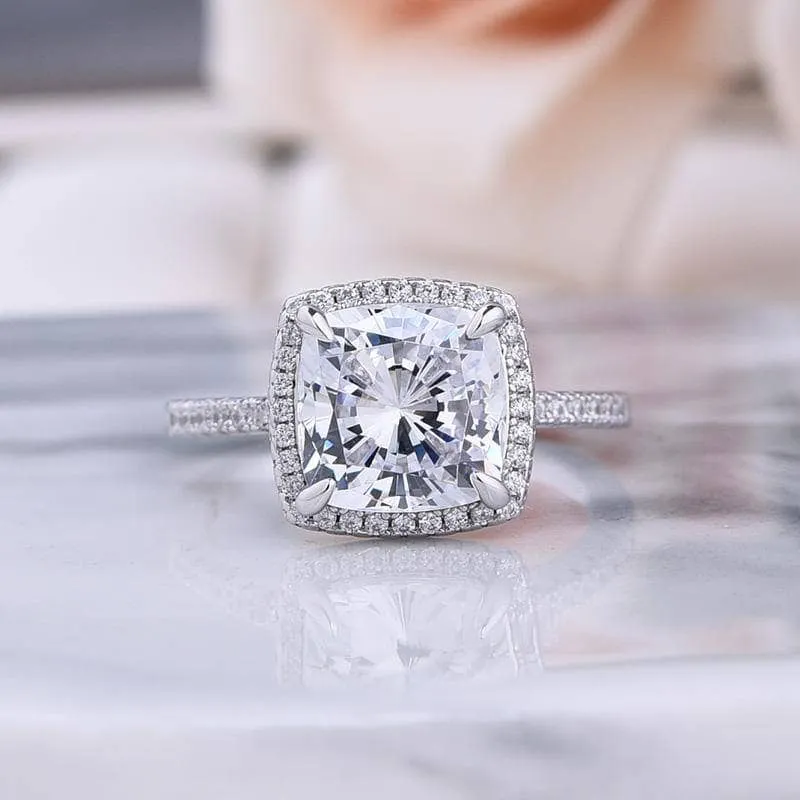 3.2 Carat Cushion Cut Halo Wedding Set