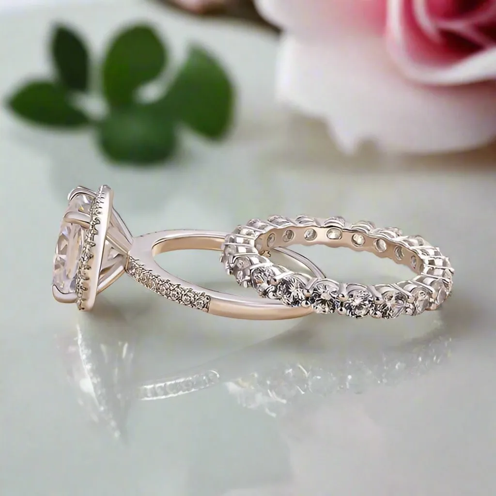 3.2 Carat Cushion Cut Halo Wedding Set