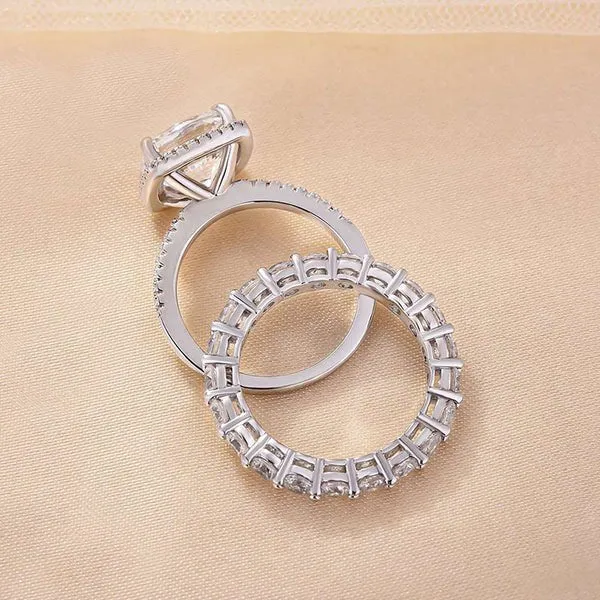 3.2 Carat Cushion Cut Halo Wedding Set