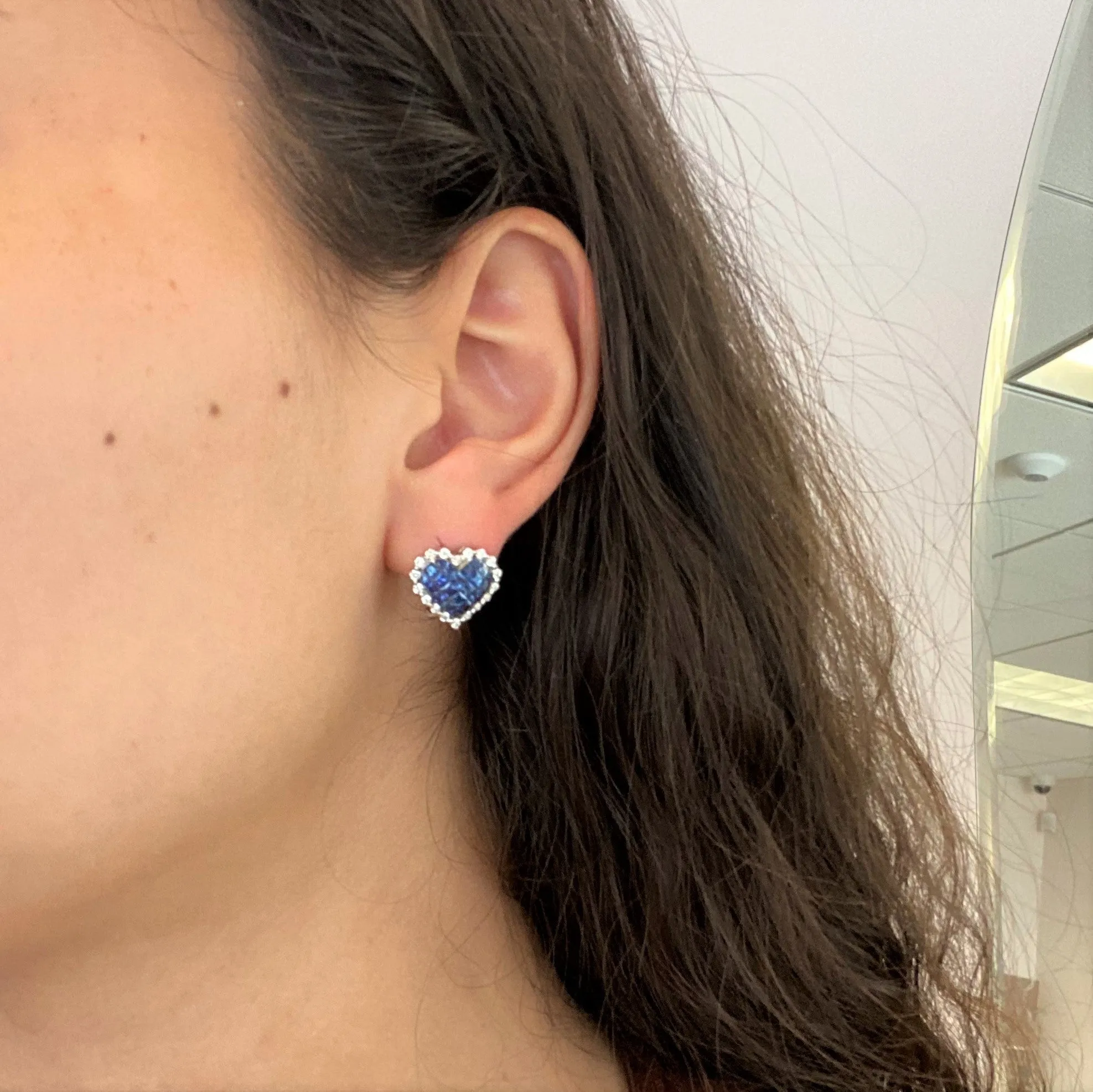 3.35ctw Sapphire & Diamond Halo Heart Earrings