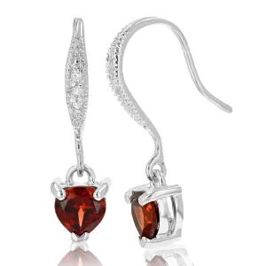 3/4 cttw Garnet Dangle Earrings .925 Sterling Silver With Rhodium 5 MM Heart