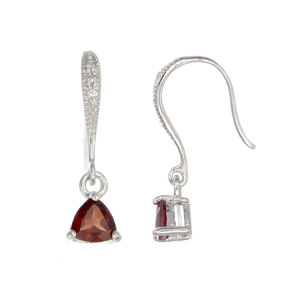 3/4 cttw Garnet Dangle Earrings .925 Sterling Silver With Rhodium 5 MM Trillion
