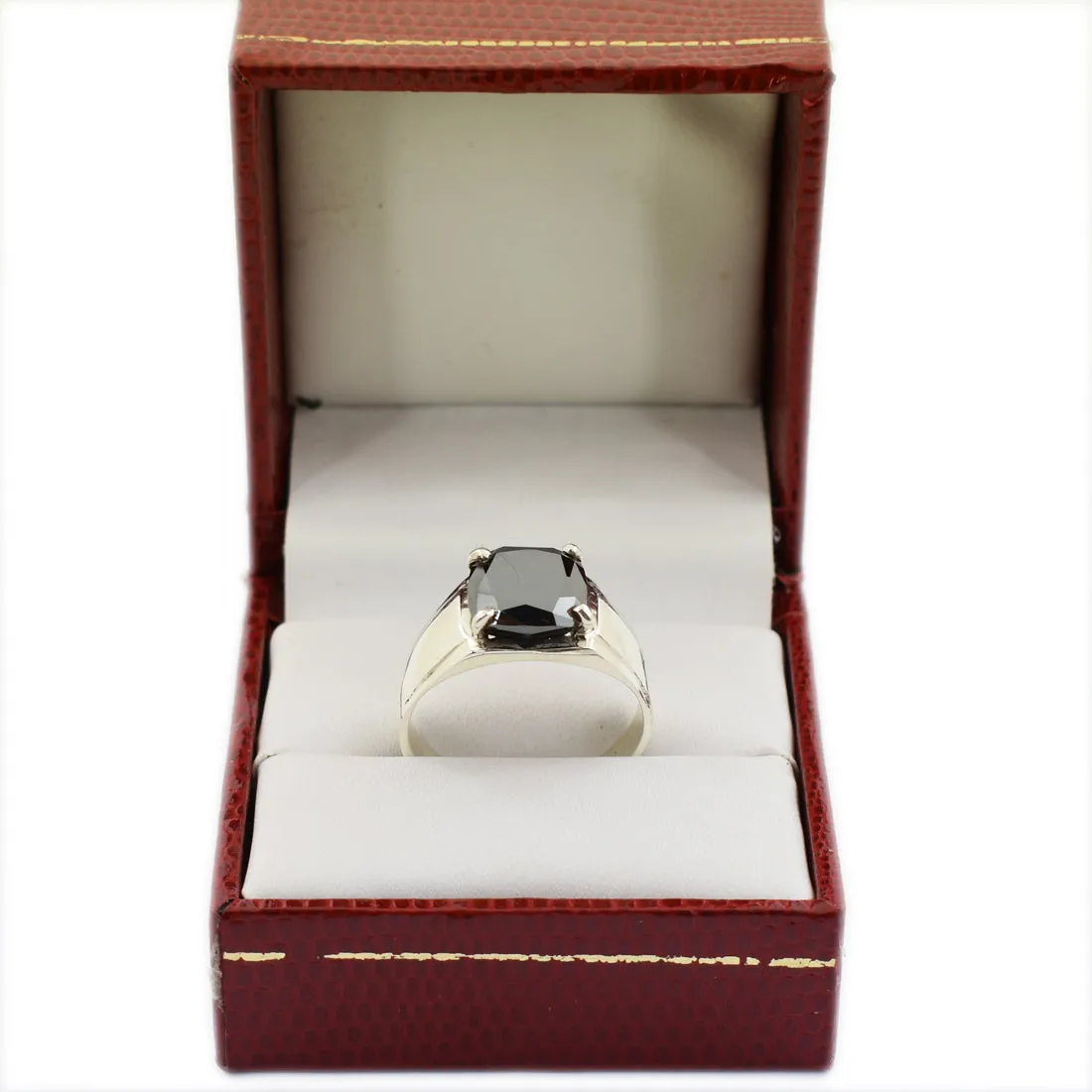 3.50 Ct Cushion Cut Certified Black Diamond Solitaire Ring in 925 Silver. Excellent Cut & Luster