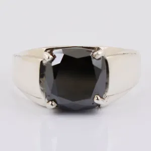 3.50 Ct Cushion Cut Certified Black Diamond Solitaire Ring in 925 Silver. Excellent Cut & Luster