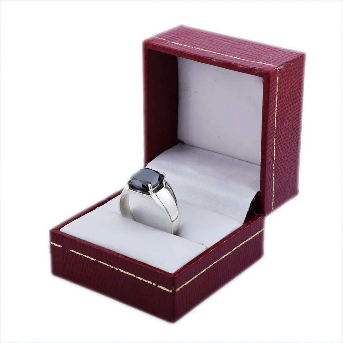 3.50 Ct Cushion Cut Certified Black Diamond Solitaire Ring in 925 Silver. Excellent Cut & Luster