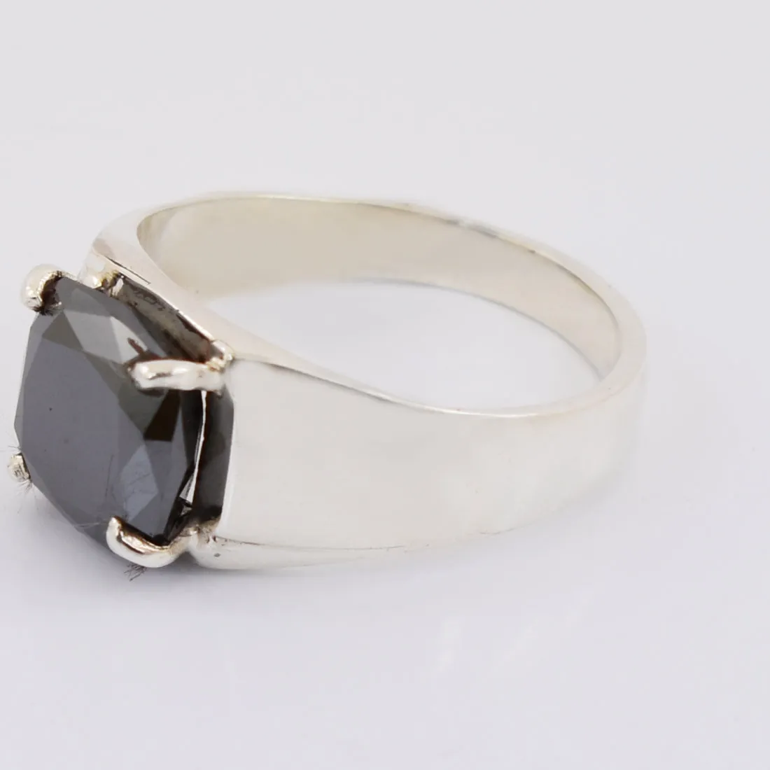 3.50 Ct Cushion Cut Certified Black Diamond Solitaire Ring in 925 Silver. Excellent Cut & Luster