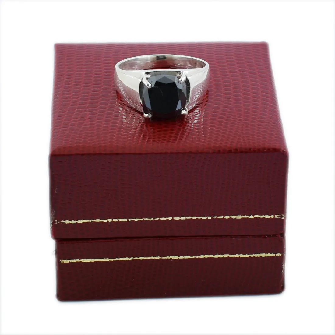 3.50 Ct Cushion Cut Certified Black Diamond Solitaire Ring in 925 Silver. Excellent Cut & Luster