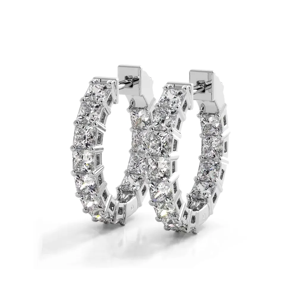 3.50 ctw. Princess Cut Diamond Hoop Earrings
