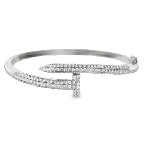 3D Nail Moissanite Iced Out Bangle .925 Sterling Silver
