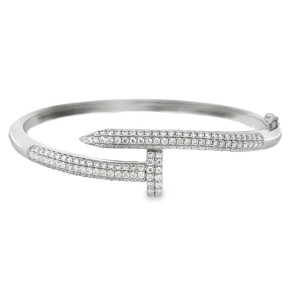 3D Nail Moissanite Iced Out Bangle .925 Sterling Silver
