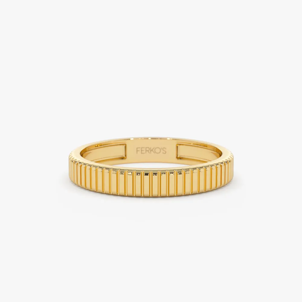 3MM Ribbed Ring in 14k Gold