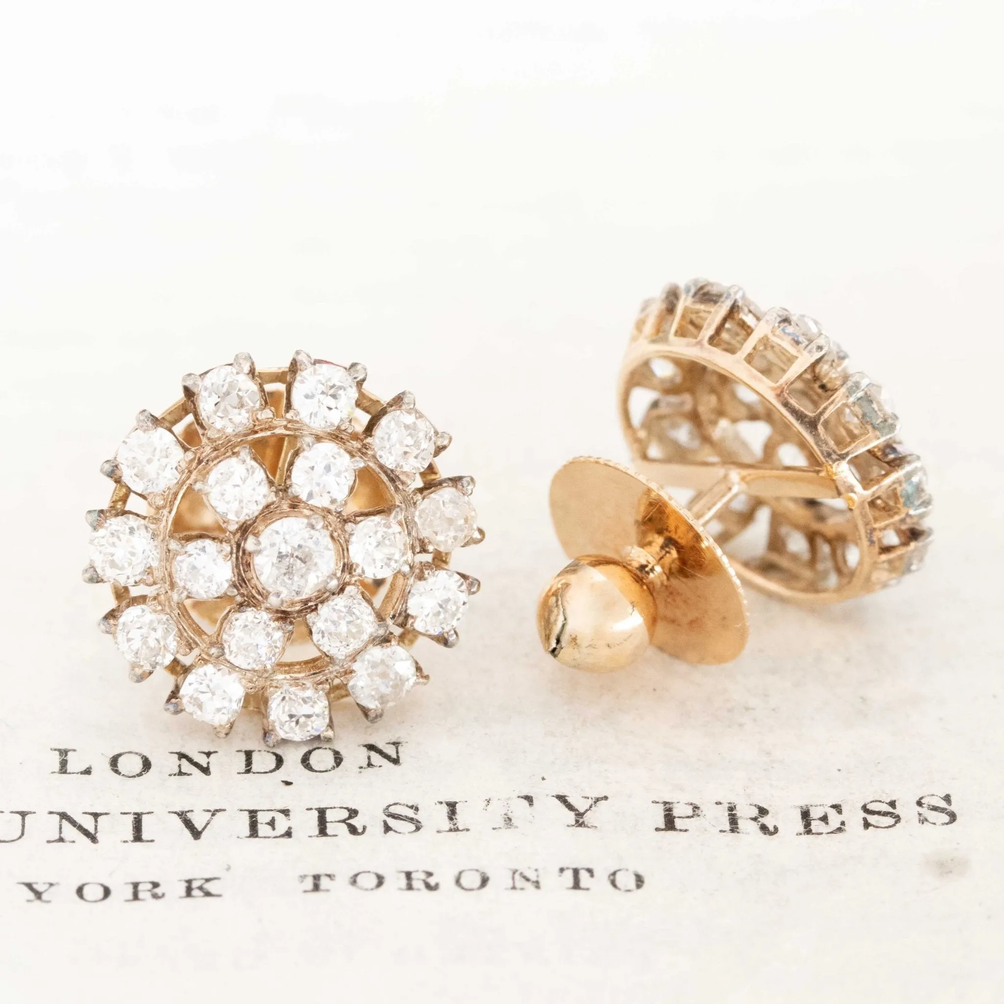 4.00ctw Antique Old Mine Cut Diamond Cluster Earrings