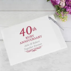 40th Ruby Anniversary Personalised Hardback Guest Book & Pen