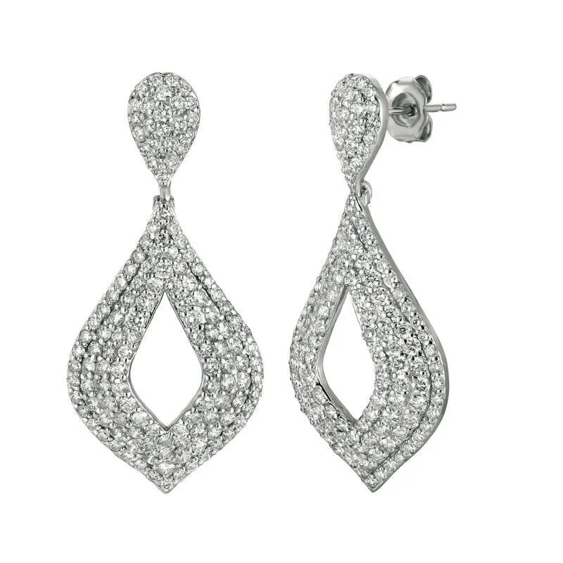 4.10 Carat Natural Diamond Drop Earrings G SI 14K White Gold
