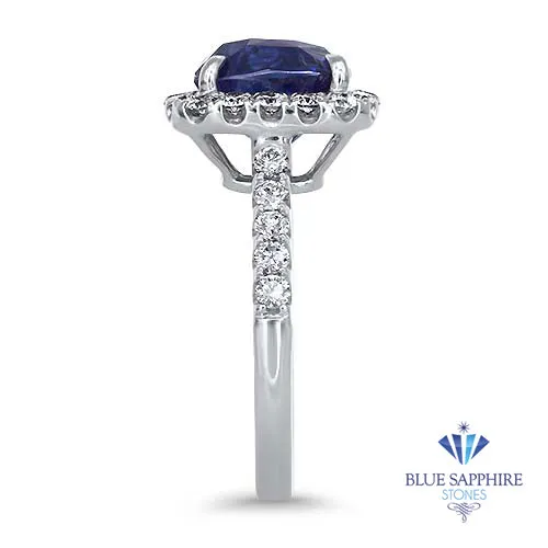 4.41ct. Cushion Blue Sapphire Ring with Diamond Halo in 18K White Gold