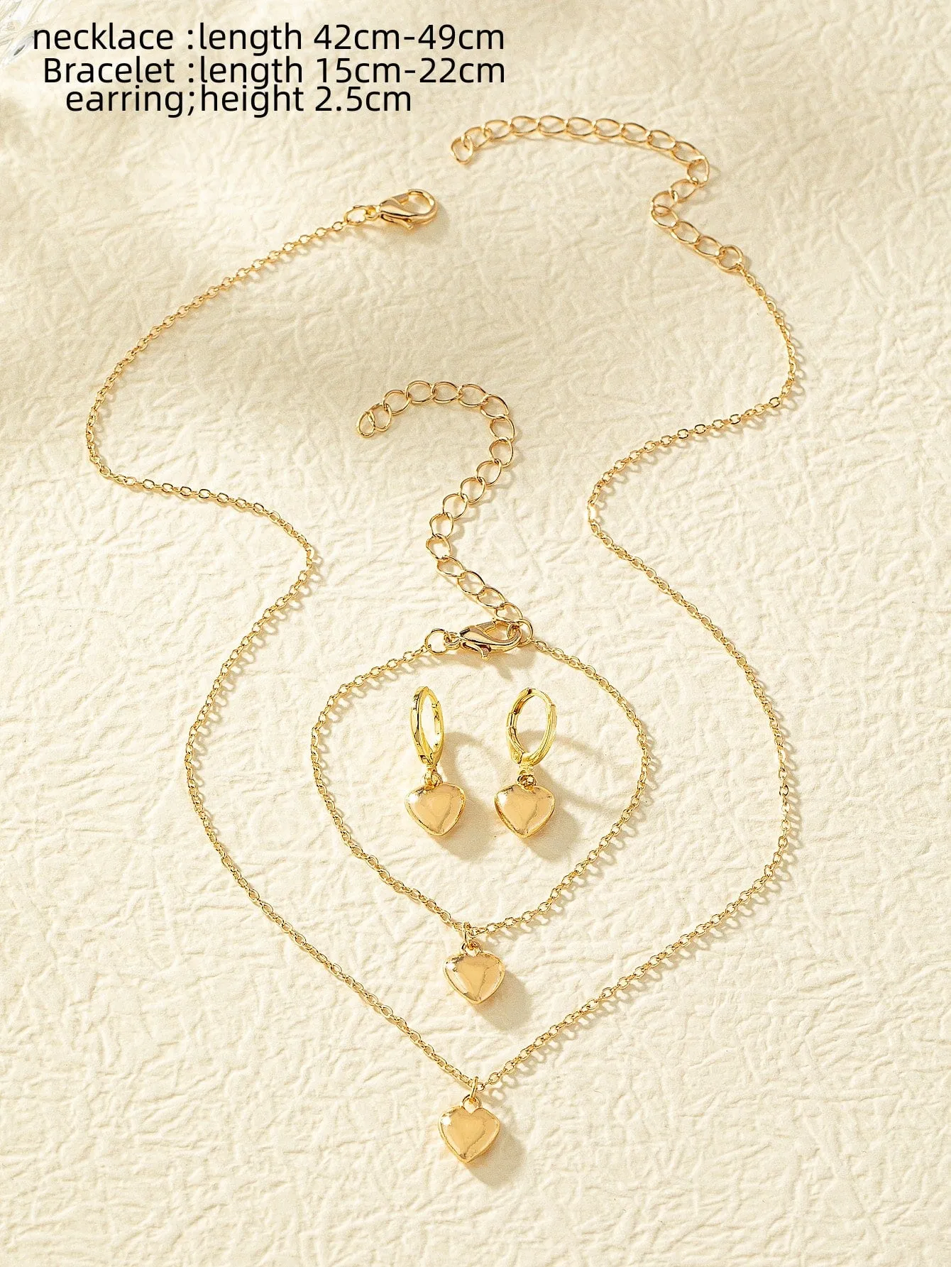 4pcs/set Heart Jewelry Set With Simple Heart Shaped Pendant Necklace & Bracelet & Huggie Earrings With Dainty Hollow Chain Adjustable Set For Girls & Women Birthday Gift