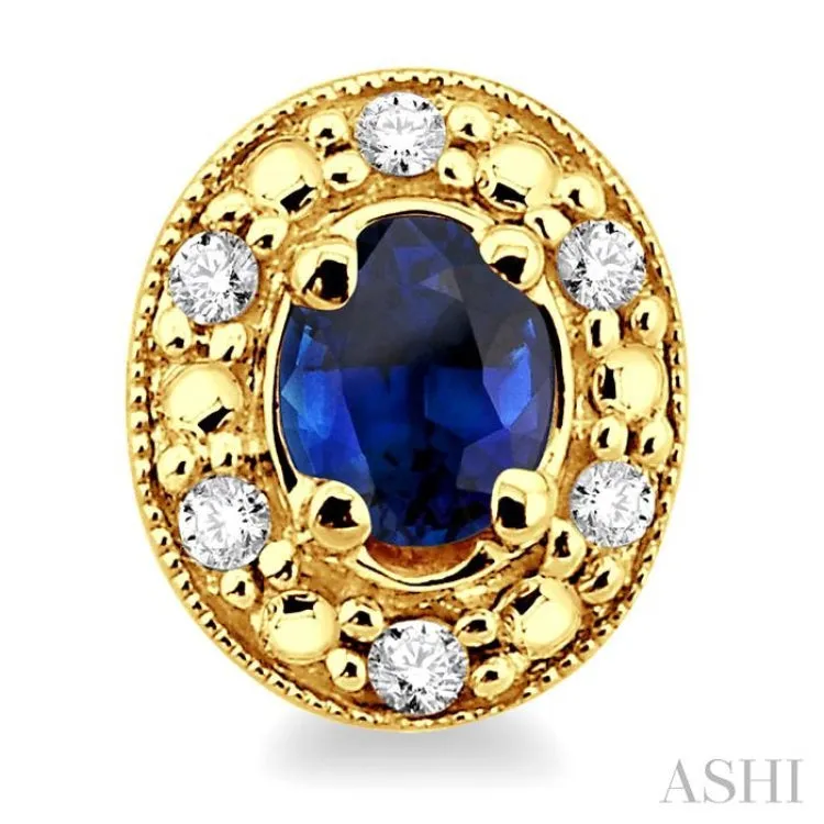 4x3 MM Oval Shaped Sapphire and 1/10 ctw Single Cut Diamond Earrings in 14K Yellow Gold