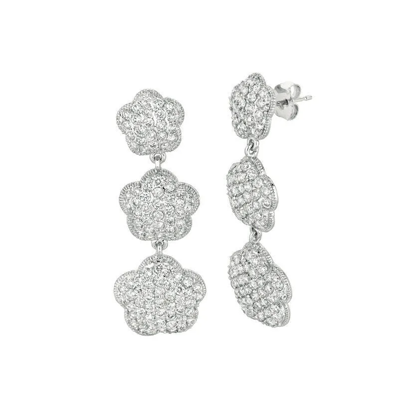 5.00 Carat Natural Diamond Drop Earrings G SI 14K White Gold 1.65''