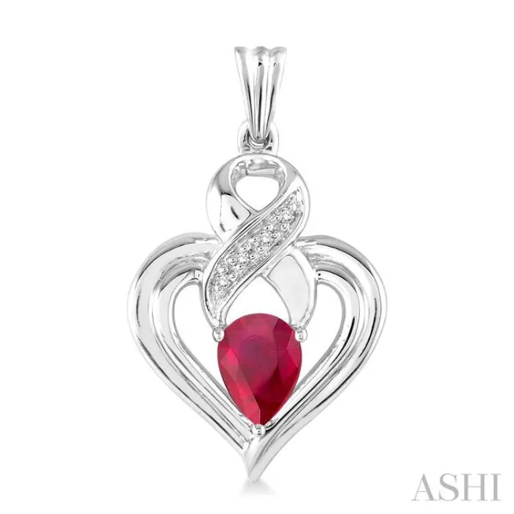 5x3 MM Pear Shape Ruby and 1/50 ctw Single Cut Diamond Earrings in Sterling Silver