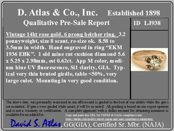 .62ct Antique Cushion Cut Diamond Belcher Ring