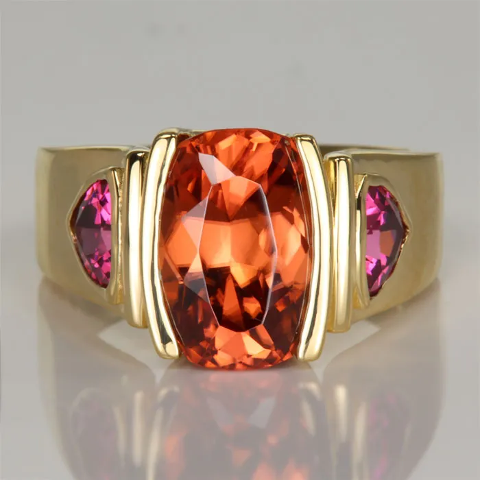 6.74 Carats Imperial Zircon and Garnet Ring in 18K Yellow Gold