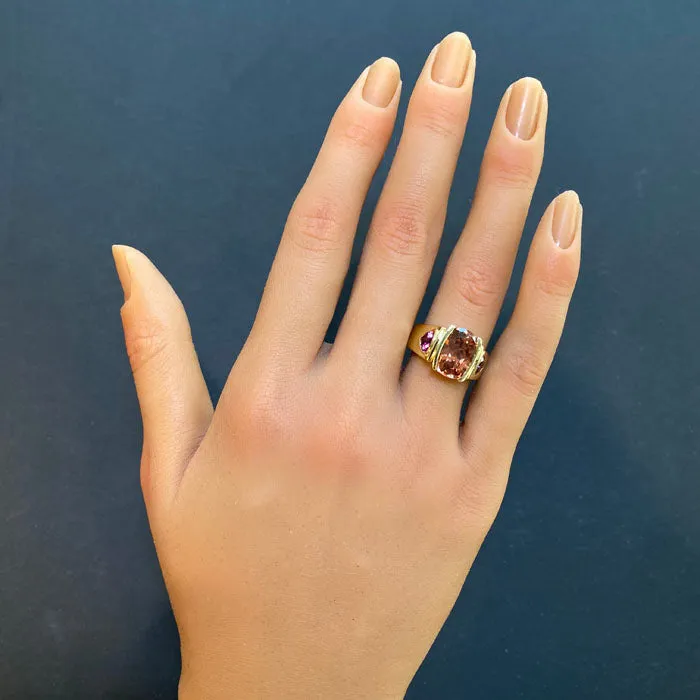 6.74 Carats Imperial Zircon and Garnet Ring in 18K Yellow Gold