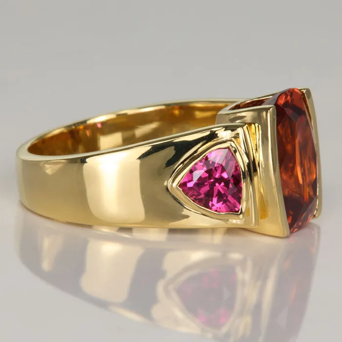 6.74 Carats Imperial Zircon and Garnet Ring in 18K Yellow Gold