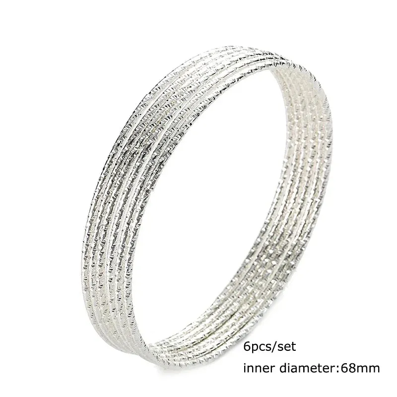 6PC/SET Fashion Gold Plated Silver Color Bangles Bracelets For Women 68mm Big Circle Wire Indian Bangle Jewelry Gifts