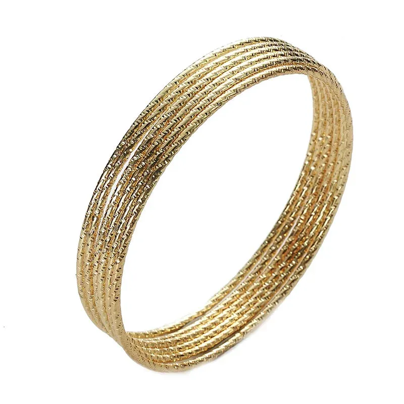 6PC/SET Fashion Gold Plated Silver Color Bangles Bracelets For Women 68mm Big Circle Wire Indian Bangle Jewelry Gifts