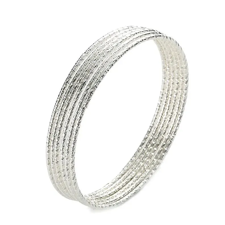 6PC/SET Fashion Gold Plated Silver Color Bangles Bracelets For Women 68mm Big Circle Wire Indian Bangle Jewelry Gifts