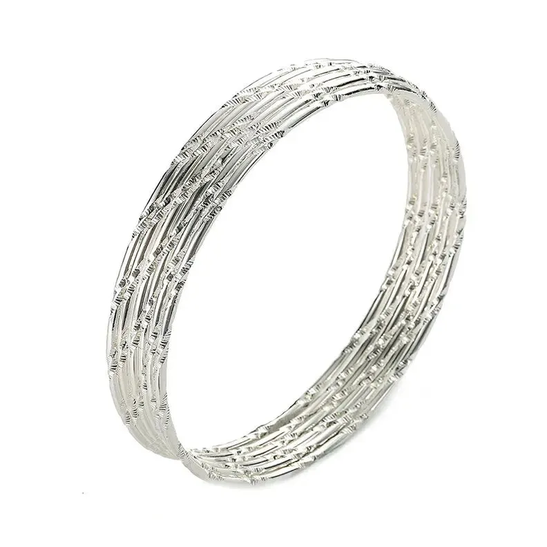 6PC/SET Fashion Gold Plated Silver Color Bangles Bracelets For Women 68mm Big Circle Wire Indian Bangle Jewelry Gifts