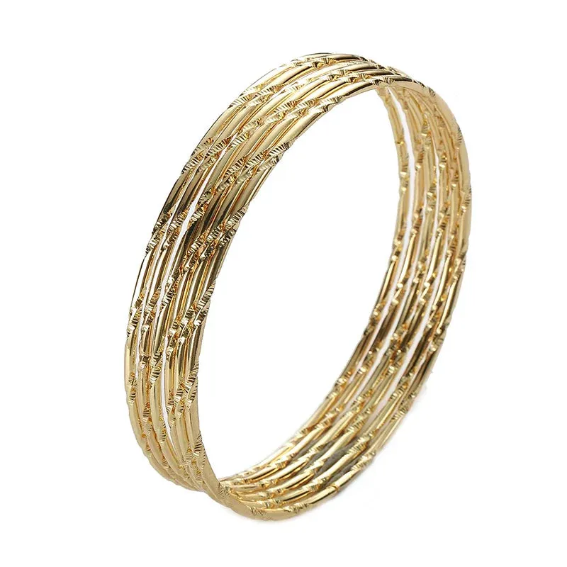 6PC/SET Fashion Gold Plated Silver Color Bangles Bracelets For Women 68mm Big Circle Wire Indian Bangle Jewelry Gifts