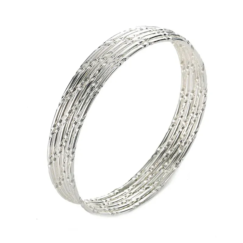 6PC/SET Fashion Gold Plated Silver Color Bangles Bracelets For Women 68mm Big Circle Wire Indian Bangle Jewelry Gifts