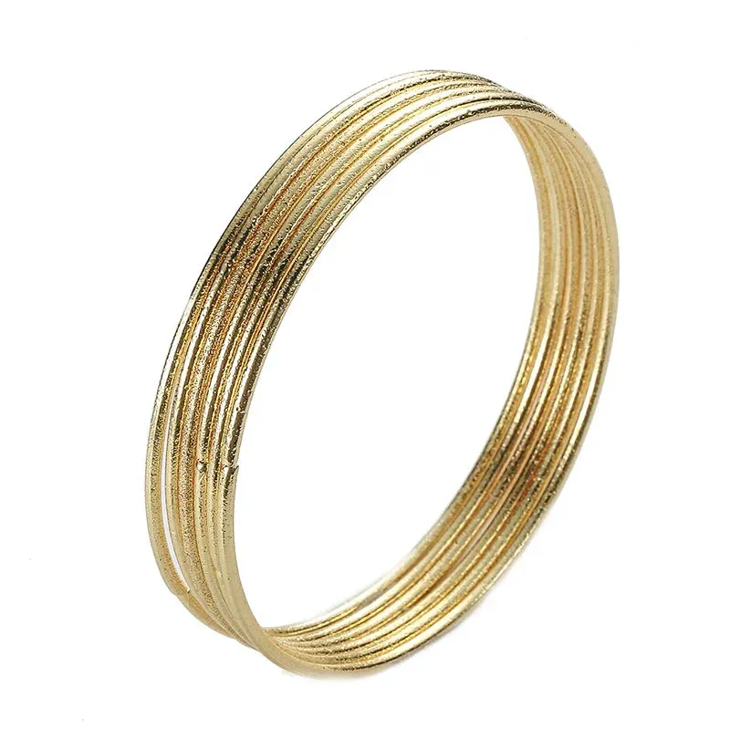 6PC/SET Fashion Gold Plated Silver Color Bangles Bracelets For Women 68mm Big Circle Wire Indian Bangle Jewelry Gifts