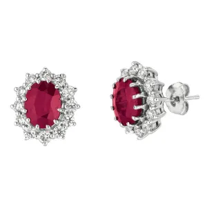 7.00 Carat Natural Ruby & Diamond Oval Earrings G SI 14K White Gold