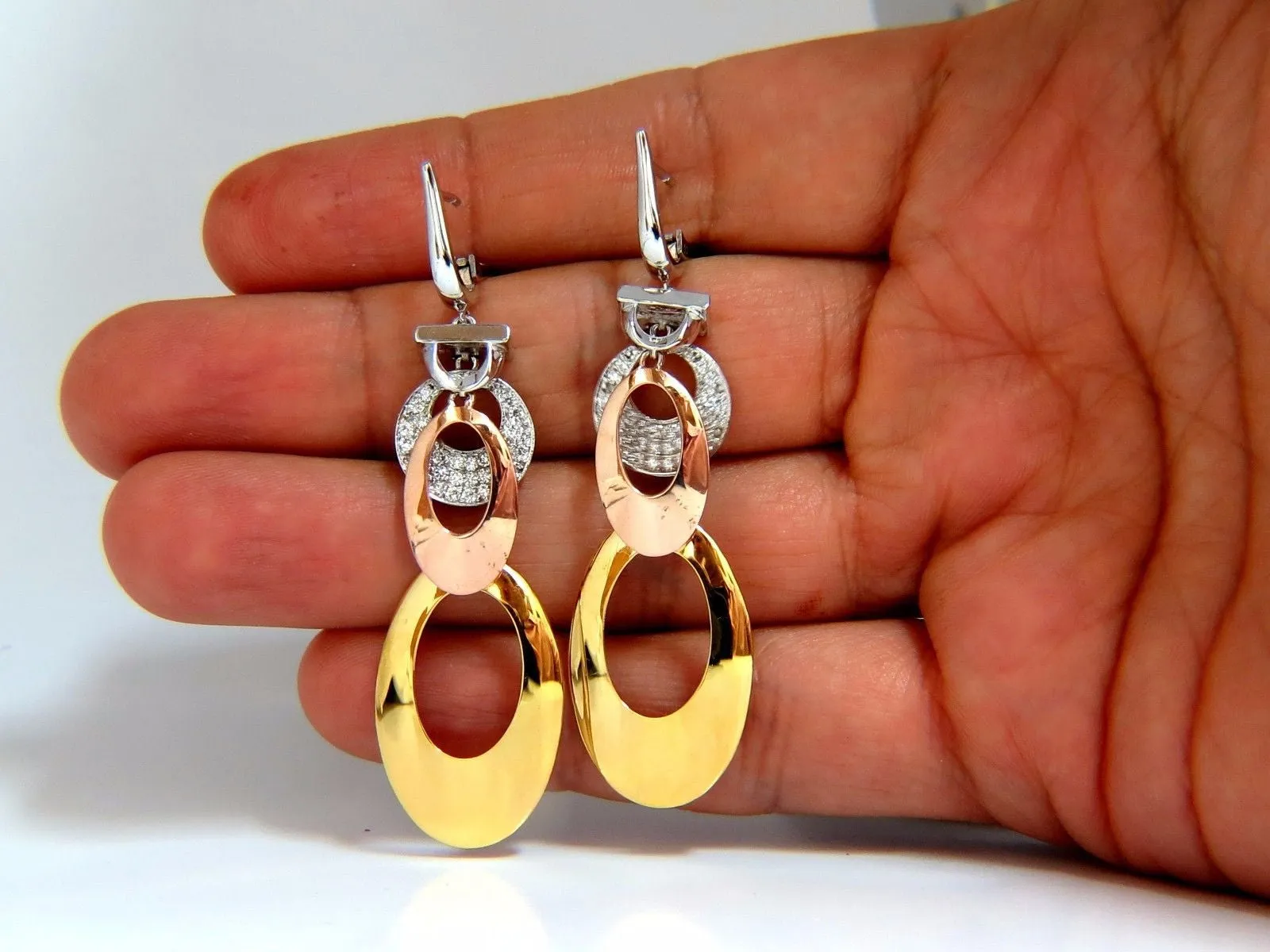 .80CT NATURAL DIAMONDS DANGLE EARRINGS TRICOLOR 3D 4 TIER HIGH SHINE