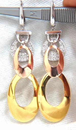 .80CT NATURAL DIAMONDS DANGLE EARRINGS TRICOLOR 3D 4 TIER HIGH SHINE