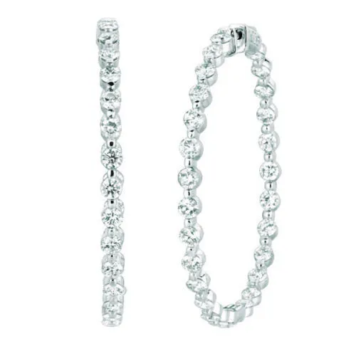 8.40 Carat Natural Diamond Hoop Earrings G SI 14K White Gold 15 pts each