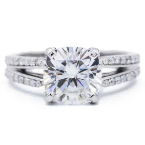 8.5mm Cushion Center 14k Solid White Gold with Diamond Channel Set Split Shank