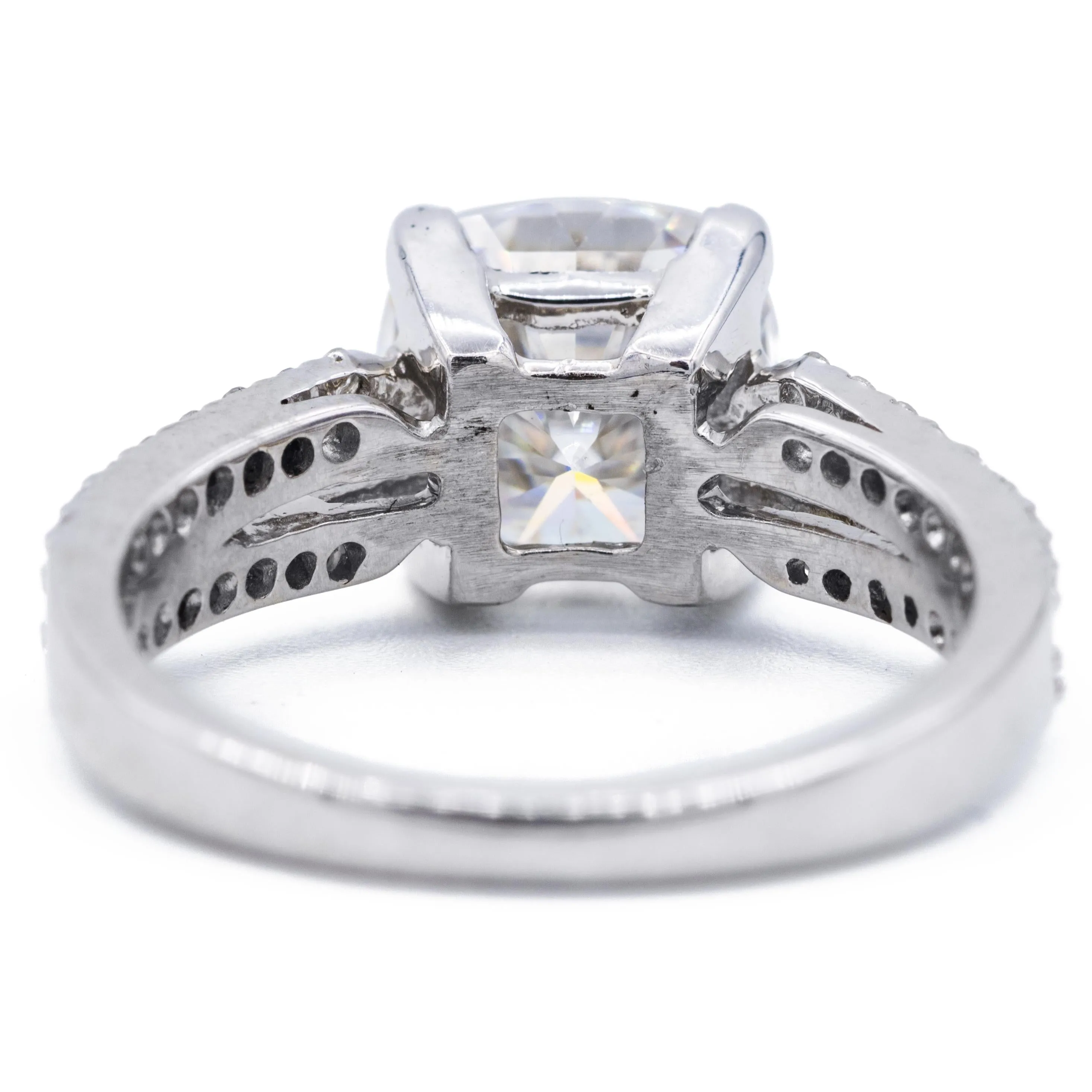 8.5mm Cushion Center 14k Solid White Gold with Diamond Channel Set Split Shank