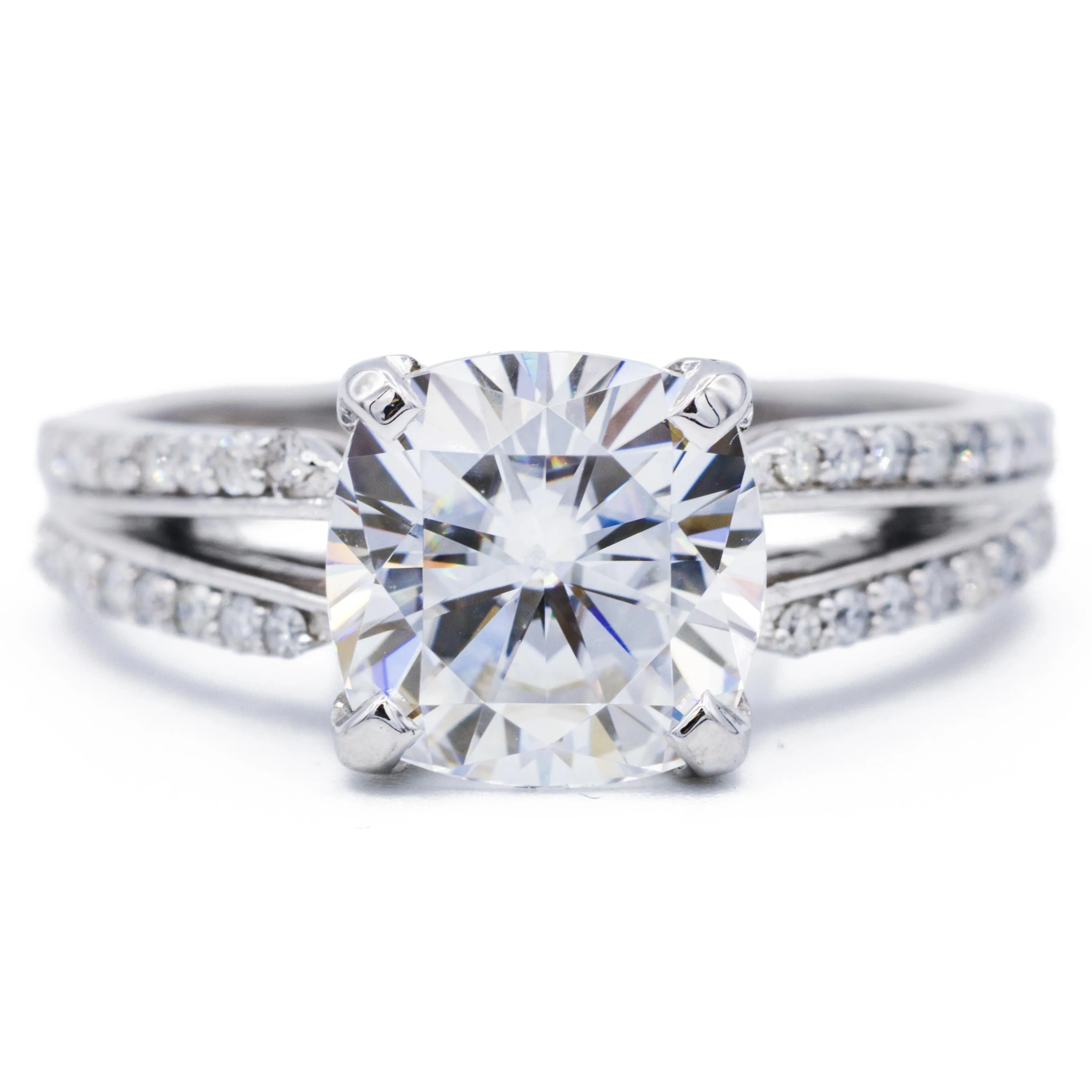8.5mm Cushion Center 14k Solid White Gold with Diamond Channel Set Split Shank