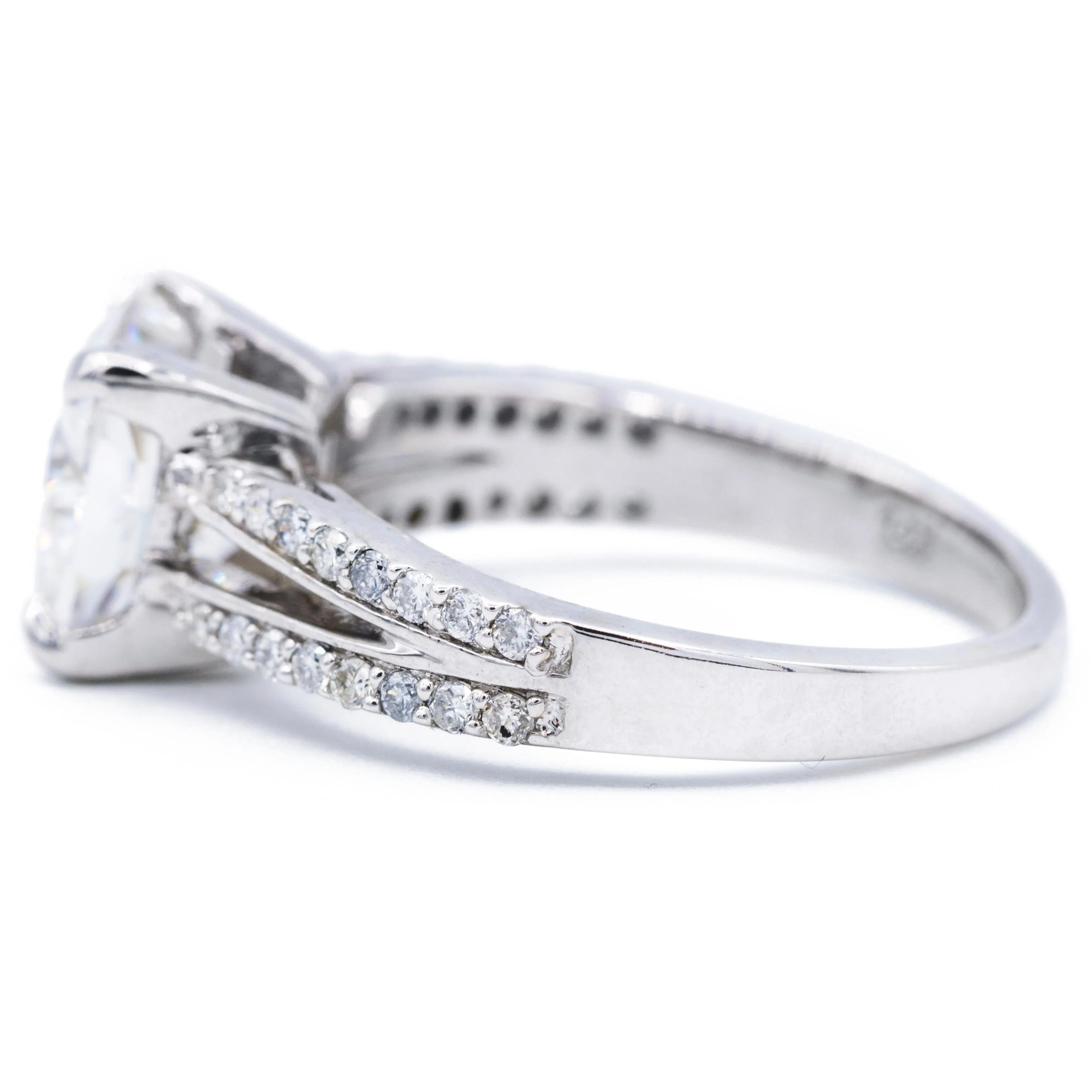 8.5mm Cushion Center 14k Solid White Gold with Diamond Channel Set Split Shank