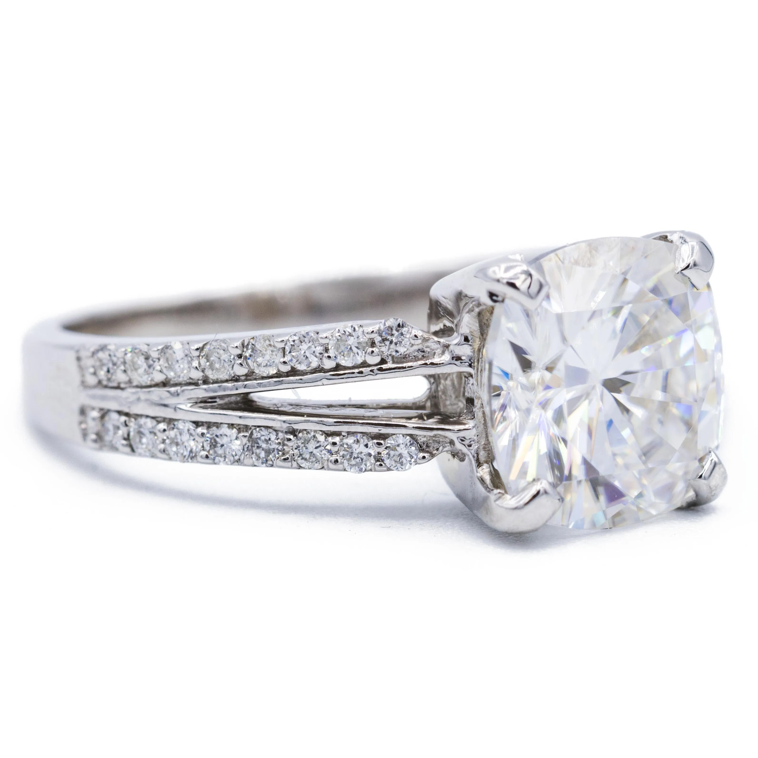8.5mm Cushion Center 14k Solid White Gold with Diamond Channel Set Split Shank