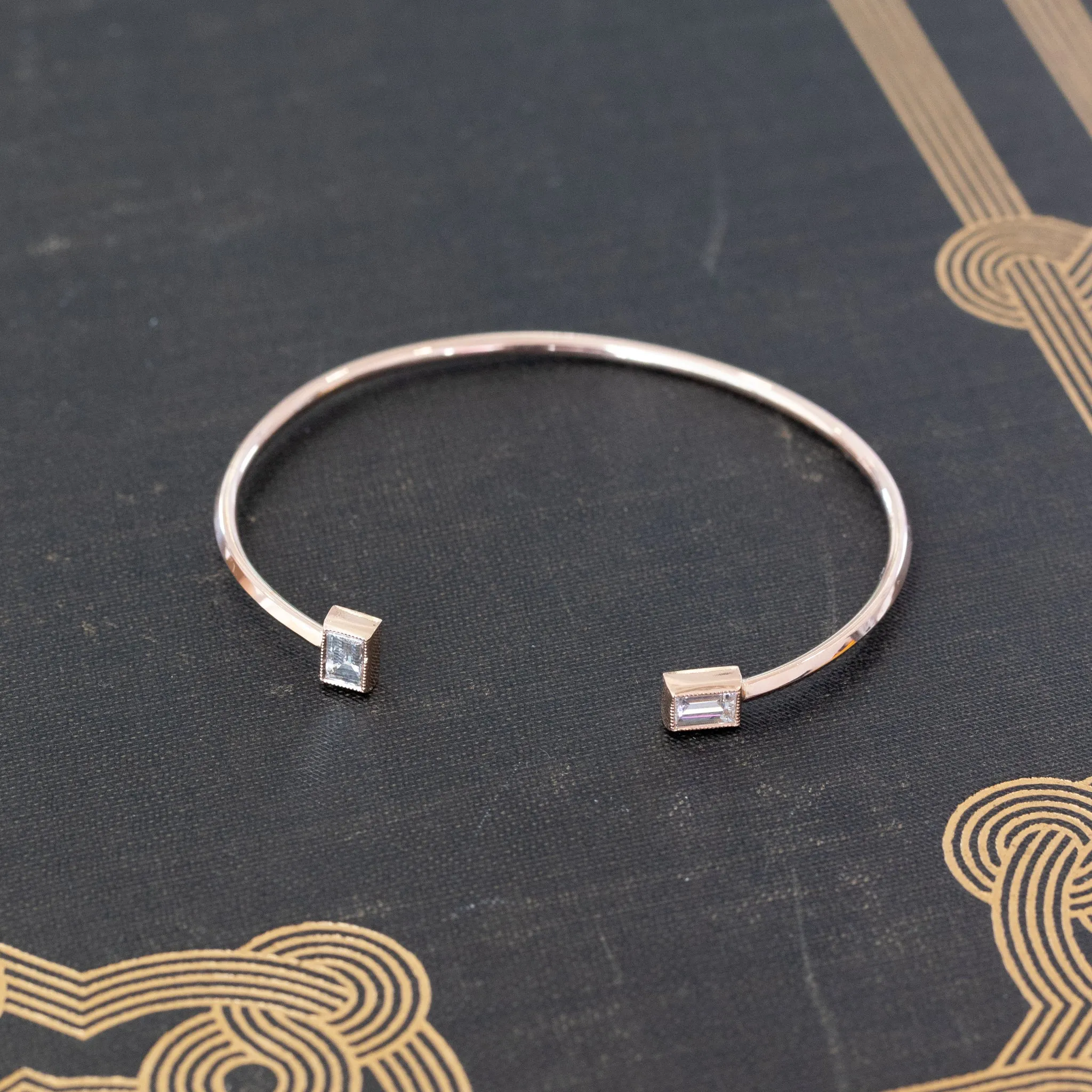 .88ctw Twin Stone Baguette Diamond Bangle 14kt Rose Gold