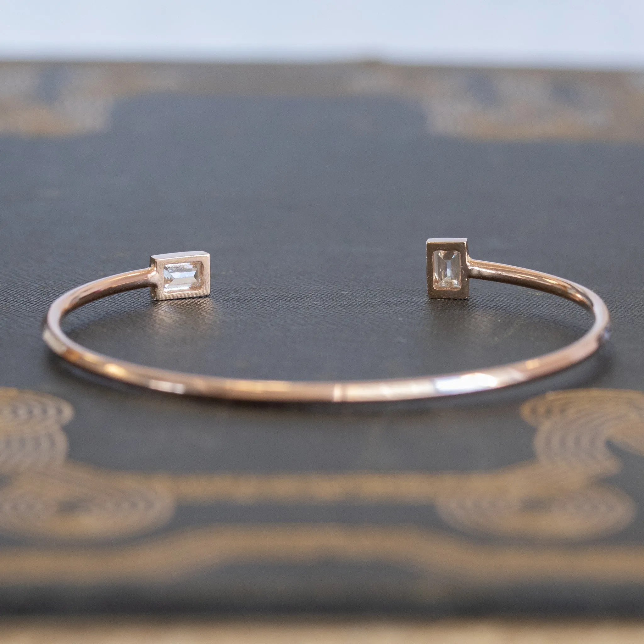 .88ctw Twin Stone Baguette Diamond Bangle 14kt Rose Gold